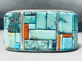 121 Gram Les James Turquoise Inlay Native American Navajo Sterling Silver Bracelet-Nativo Arts