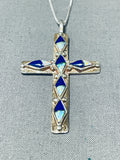 Glorious Native American Navajo Lapis Synthetic Opal Sterling Silver Cross Necklace-Nativo Arts