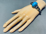 Vibrant Native American Navajo Blue Turquoise Dome Sterling Silver Bracelet-Nativo Arts