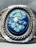 Ice Blue Agate Very Rare Vintage Native American Navajo Sterling Silver Bracelet Old-Nativo Arts