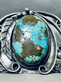Signed Vintage Native American Navajo Pilot Mountain Turquoise Sterling Silver Bracelet-Nativo Arts