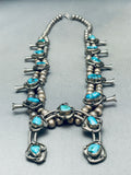 Fab Vintage Native American Navajo Turquoise Sterling Silver Squash Blossom Necklace Old-Nativo Arts