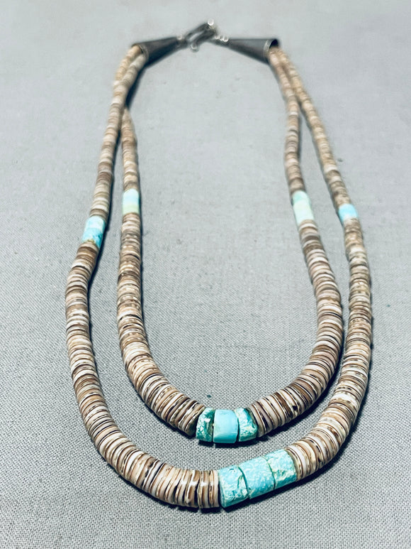 Native American Beautiful Vintage Santo Domingo Turquoise/ Shell Sterling Silver Necklace-Nativo Arts