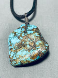 Jaw-dropping Vintage Native American Navajo Spiderweb Turquoise Leather Necklace-Nativo Arts