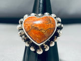 Charming Vintage Native American Navajo Spiny Heart Sterling Silver Large Ring-Nativo Arts