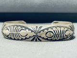 Signed Vintage Native American Navajo Sterling Silver Stamped Bracelet-Nativo Arts