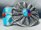Heavy 105 Grams Vintage Native American Navajo Turquoise Inlay Sterling Silver Bracelet-Nativo Arts