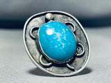 Whimsical Vintage Native American Navajo Pilot Mountain Turquoise Sterling Silver Ring-Nativo Arts