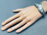 One Of The Most Detailed Vintage Native American Navajo Inlay Turquoise Sterling Silver Bracelet-Nativo Arts