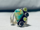 Breathtaking Native American Navajo Signed Damale Turquoise Peridot Garnet Silver Ring-Nativo Arts