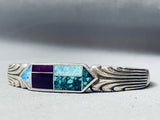 Important Chee Family Vintage Native American Navajo Turquoise Inlay Sterling Silver Bracelet-Nativo Arts