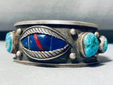 Eye of Lapis!!! Vintage Native American Navajo Turquoise Sterling Silver Bracelet Old-Nativo Arts