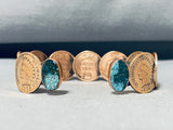 Rare Native American Navajo Pilot Mountain Turquoise Penny Bracelet-Nativo Arts