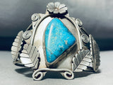 One Of The Most Unique Vintage Native American Navajo Leaf Sterling Silver Turquoise Bracelet-Nativo Arts