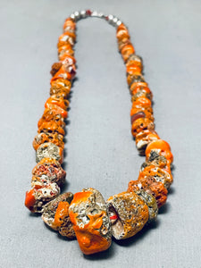 Gasp! Boulders Of Coral Vintage Native American Navajo Sterling Silver Necklace Old-Nativo Arts