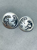 Unique Vintage Native American Navajo Signed Sterling Silver Kokopelli Earrings-Nativo Arts