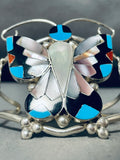 Signed Native American Zuni Sleeping Beauty Turquoise Coral Sterling Silver Butterfly Bracelet-Nativo Arts