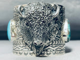 133 Grams Buffalo Head Navajo Turquoise Sterling Silver Bracelet-Nativo Arts