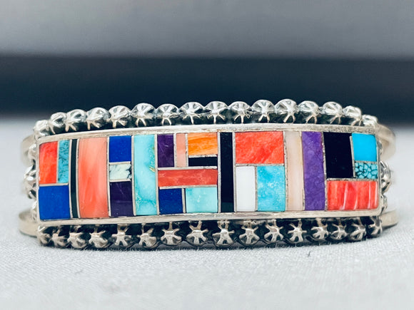 Gloria Livingston Vintage Native American Navajo Turquoise Inlay Sterling Silver Bracelet-Nativo Arts