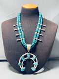 Authentic Native American Navajo Spiderweb Turquoise Sterling Silver Squash Blossom Necklace-Nativo Arts