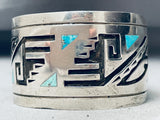 One Of The Best Vintage Native American Navajo Goemtric Sterling Silver Turquoise Bracelet-Nativo Arts