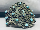 Teh Best Vintage Native American Navajo Waving Cluster Turquoise Sterling Silver Bracelet-Nativo Arts