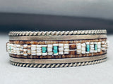 Rare Hand Beaded Vintage Native American Navajo Turquoise Sterling Silver Inlay Bracelet-Nativo Arts