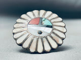 One Of The Best Ever Vintage Native American Zuni Sun Inlay Sterling Silver Turquoise Ring Old-Nativo Arts