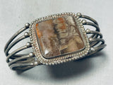 Mud Agate Vintage Native American Navajo Early Sterling Silver Bracelet Old-Nativo Arts