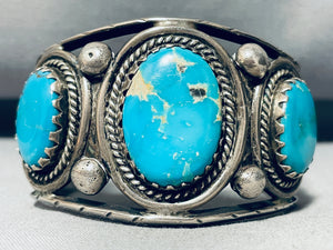 Mary Chavez Vintage Native American Navajo Cripple Creek Turquoise Sterling Silver Bracelet-Nativo Arts