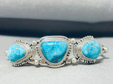Gorgeous Native American Navajo Old Kingman Turquoise Sterling Silver Bracelet-Nativo Arts