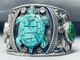 Important Francisco Gomez Vintage Turquoise Turtle Sterling Silver Bracelet-Nativo Arts