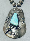 Striking Vintage Native American Navajo Blue Gem Turquoise Sterling Silver Necklace-Nativo Arts