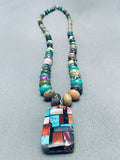 Spectacular Vintage Santo Domingo Turquoise Inlay Sterling Silver Necklace Old-Nativo Arts