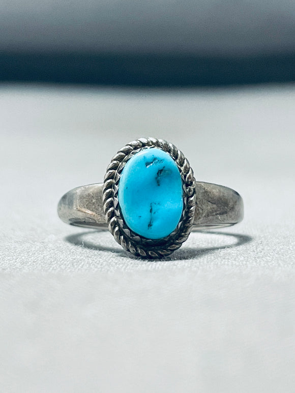 Sweet Vintage Native American Navajo Morenci Turquoise Sterling Silver Ring-Nativo Arts