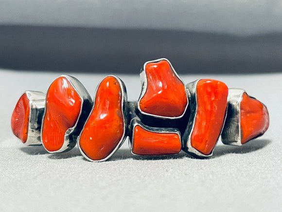 Victor Trujillo Exceptional Native American Navajo Coral Sterling Silver Bracelet-Nativo Arts