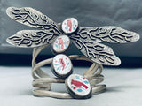 Gigantic Native American Navajo Cardinal Inlay Sterling Silver Dragonfly Bracelet-Nativo Arts