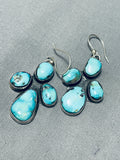 Chunky Vintage Native American Navajo Carico Lake Turquoise Cross Sterling Silver Earrings-Nativo Arts