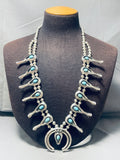 Gasp! Bisbee Turquoise Vintage Native American Navajo Sterling Silver Squash Blossom Necklace-Nativo Arts