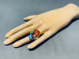 Outstanding Vintage Native American Navajo Pilot Mountain Turquoise Sterling Silver Ring-Nativo Arts