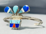 One Of The Most Artistic Vintage Native American Navajo Turquoise Inlay Sterling Silver Bracelet-Nativo Arts