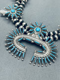 Intricate Womens Vintage Zuni Turquoise Sterling Silver Squash Blossom Necklace-Nativo Arts