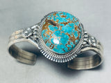 Gigantic Native American Navajo Signed Spiderweb Turquoise Sterling Silver Bracelet-Nativo Arts