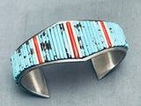 6.5 Inch Wrist Superior Vintage Native American Navajo Turquoise Inlay Sterling Silver Bracelet-Nativo Arts