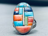 Detailed Vintage Southwest Turquoise Inlay Sterling Silver Ring-Nativo Arts