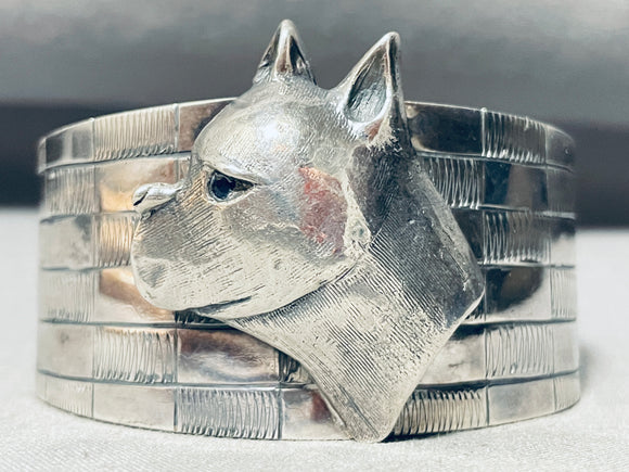 Dog Extremely Detailed Vintage Sterling Silver Bracelet Cuff-Nativo Arts