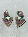 Signed Vintage Native American Navajo Gaspeite Synthetic Opal Sterling Silver Earrings-Nativo Arts