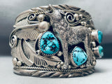 Heavy 150 Grams Vintage Native American Navajo Turquoise Coyote Sterling Silver Bracelet-Nativo Arts