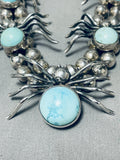 Gasp! Spider Vintage Navajo Turquoise Sterling Silver Squash Blossom Necklace-Nativo Arts