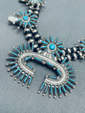 Exquisite Vintage Native American Zuni Needle Turquoise Sterling Silver Squash Blossom Necklace-Nativo Arts